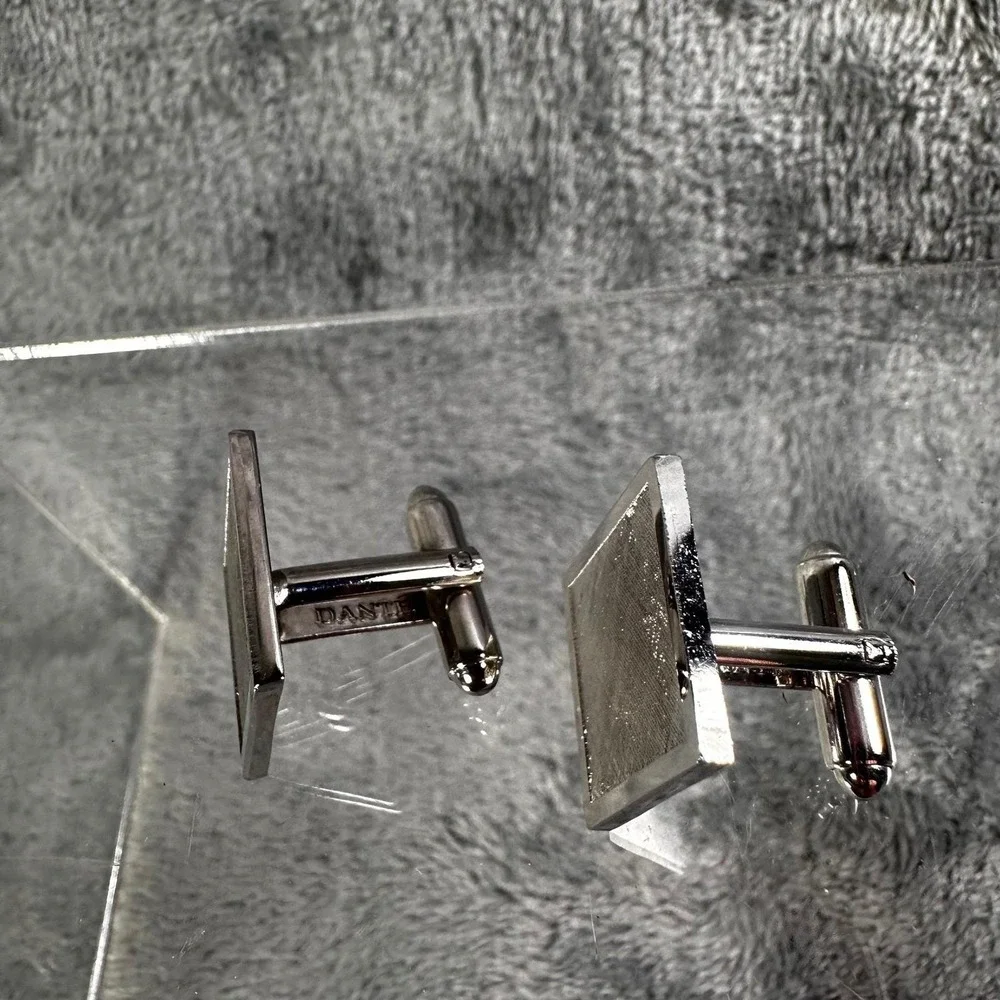 Vintage Dante Silver Tone Square Cufflinks Textured Modernist Mid‎ Century